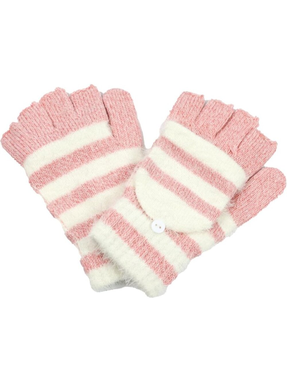 Women's Pink Warm Winter Knit Flip-Top Mittens Convertible Fingerless Gloves